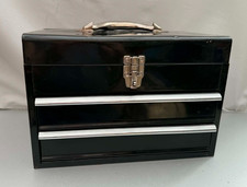 Black Metal 2-Drawer Tool Chest - Retro Workshop Cabinet - Garage Decor