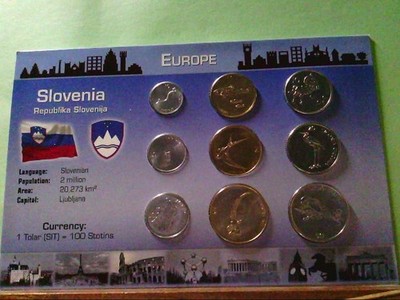 Slovenia, Kursmünzensatz mit 9 Münzen, 10, 20 und 50 Stotins, 1, 2, 5, 10, 20 un