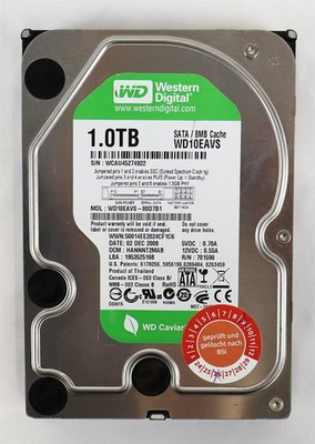 Western Digital HDD 1TB 3,5'' 7200upm SATA Festplatte WD10EAVS-00D7B1 262054