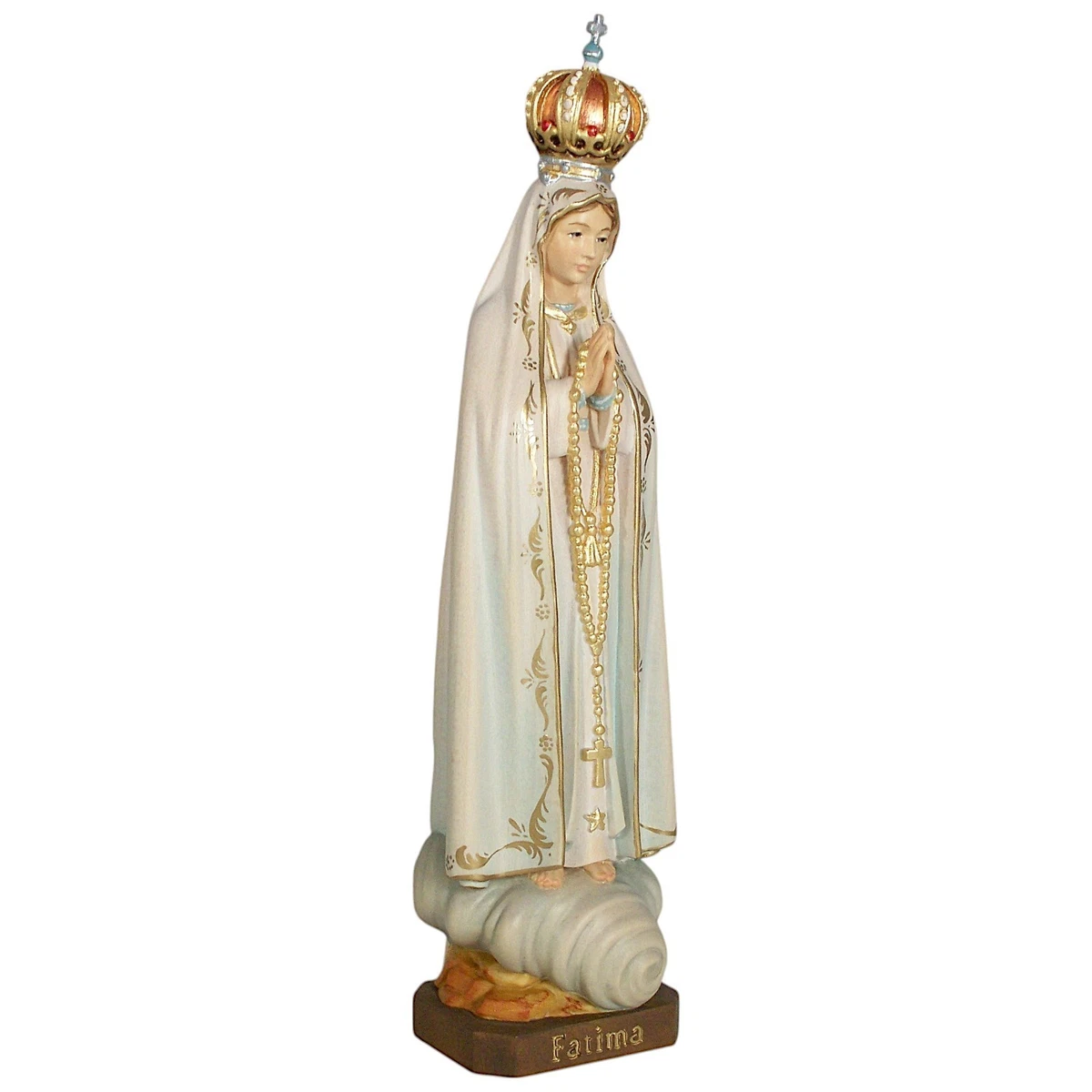 Holz Figur MADONNA FATIMA CAPELINHA MIT KRONE H23,5cm color Hl. Heilige Maria IN