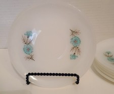 Set of 5 Vintage Fire King Saucers 6" Milk Glass Blue Flowers Oven Ware