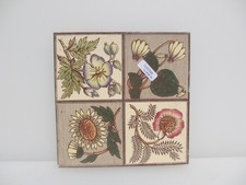 Antique Ceramic Tile Old Floral Flowers Victorian Art Nouveau Vintage