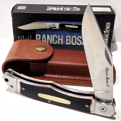COLD STEEL Ranch Boss II Hunting Skinning Folding Pocket Knife Leather Sheath