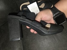 Women  s Black Strappy Open Toe Ankle Strap Buckle Block Heel Sandals