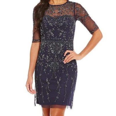 adrianna papell hand-beaded illusion sheath dress MissJophiel Long Sleeves Corset Sky Blue 3D Floral Beaded Dress main image 0