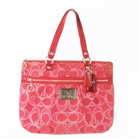 Coach Poppy Signature Tote Bag in Canvas & Leather 38.5×31×10cm Authentic 15389