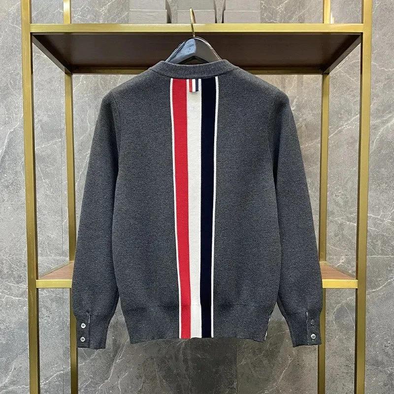 Thom Browne Mens Wide Strip Round Neck Pullover Loose T-shirt Knitted Sweater - Image 3 of 4