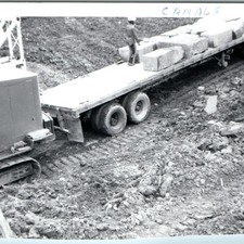 c1960s Link-Belt LS-78 Crane Snapshot Photo Truck Hauling Stone Block Canal Work