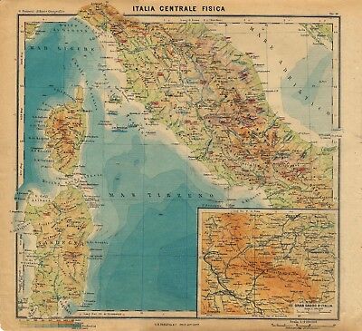 Carta Geografica Antica Italia Centrale Fisica Paravia 1941 Old Antique Map Ebay