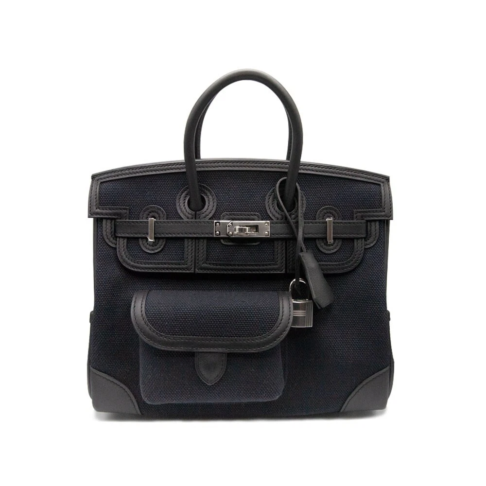 Hermes Birkin 25 Cargo Bleu Marine/Black Toile/Swift Palladium Hardware -  Vendome Monte Carlo