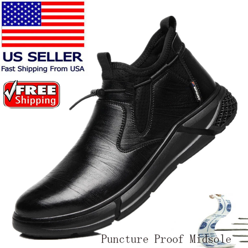 Mens Waterproof Safety Shoes Steel Toe Work Boots Anti-puncture Leather Shoes