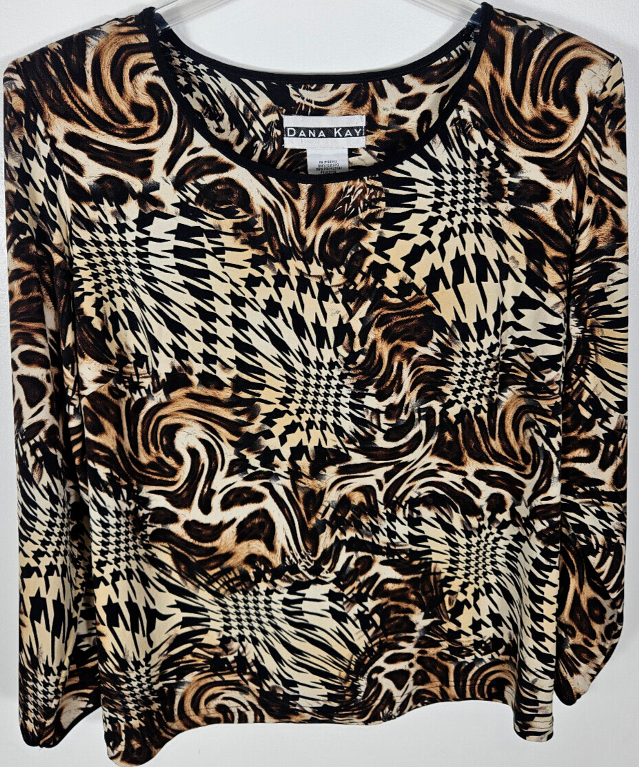 Dana Kay Women's Size 16W Multicolor Animal Print Blouse Top Long Sleeve