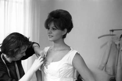 Italian actress Claudia Cardinale at Nina Ricci's fashion house in- Old Photo