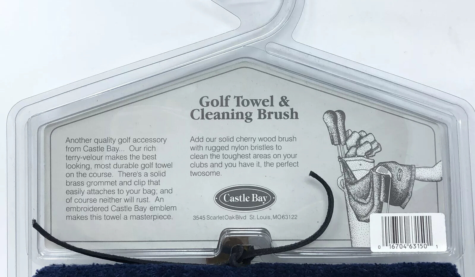 Castle Bay Blue Golf Bag Towel and Cherry Wood Golf Club Cleaning Brush Set NWT