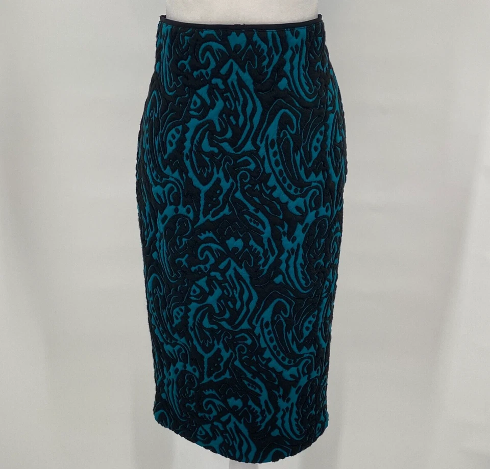 Falda Bisou Bisou Talla M Verde Negra Texturizada Geométrica Midi Lápiz Cócteles Foto 4 de 4