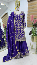 Purple Sharara Suit Set with Gold Embroidery Traditional Indian Wedding Dress