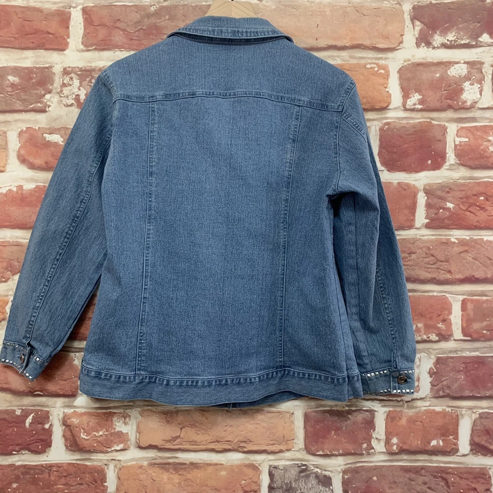 Chaqueta Ashro Vintage Mujer 18W Azul Denim Jean Plateado Tachonado Botón Frontal Foto 4 de 4