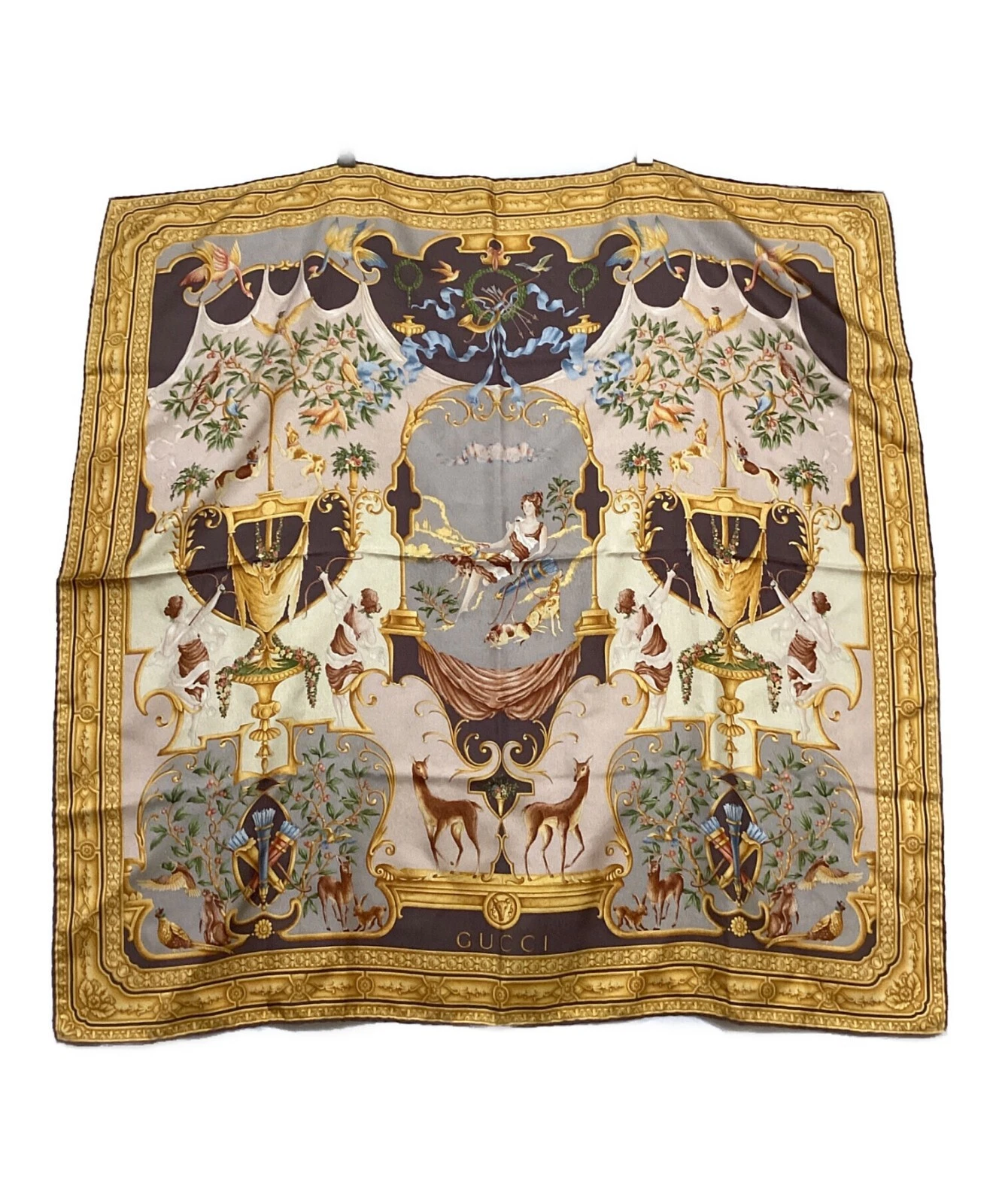 Echarpe femme GUCCI jaune et beige design élégant taille 85 cm x 88 cm authentique