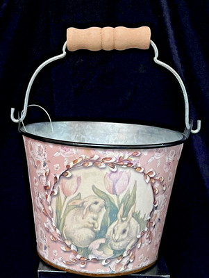 Easter Tin Bucket With Bunnies  by Kathy - Fill With Treats -New s