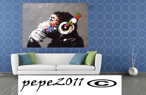 Large Urban Dj Monkey Ape Chimp Painting Street Art Canvas