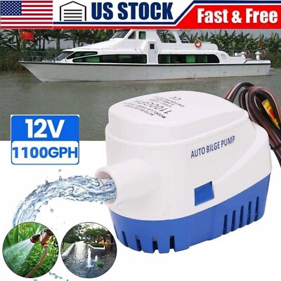 12V Automatic Submersible Boat Bilge Water Pump W/ Auto Float Switch 1100GPH US
