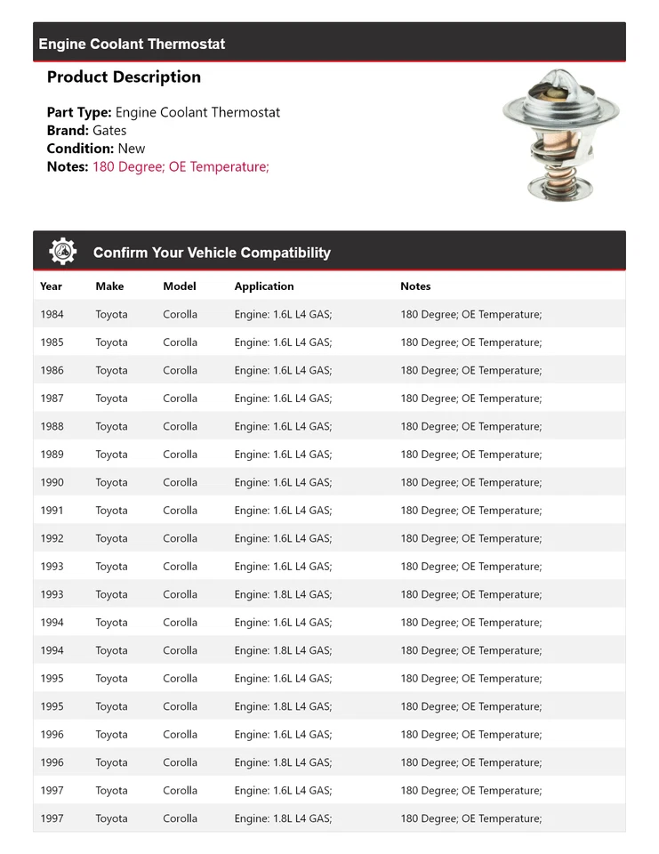 Portões termostato líquido de arrefecimento do motor Toyota Corolla 1984-1997 1985 1986 1987 1988 - Imagem 2 de 4