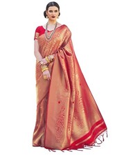Women's Cotton Silk Botanical Woven Design Saree With Unstitched Blouse Piece