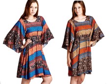 JODIFL Womens Flowy Boho 3/4 Large Bell Sleeve Bohemian Chic Casual Dress  S M L