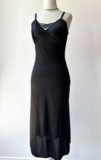 Vintage 60 s Vanity Fair Nylon Tricot Black Full Slip Dress Lingerie 32 XS S