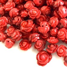 Hand Carved Red Coral Rose Flower Beads Penda...