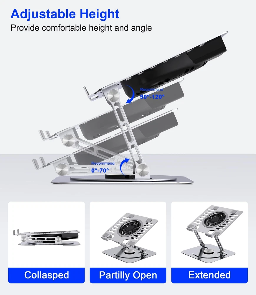 Laptop Stand,with 360°Rotating Base,External Cooling Fan,Adjustable RGB Lig