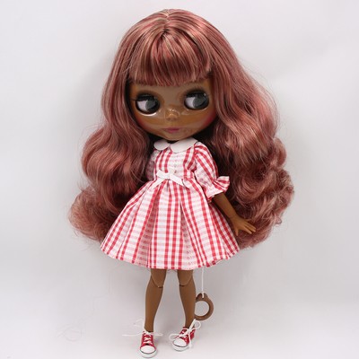 12'' Factory blythe Doll 1/6 BJD Red mix Blonde hair Super black skin joint body 