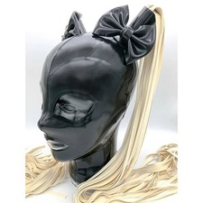 Latex Hood with Latex Braids Rubber Mask Bow Headgear Fetish Club Cosplay