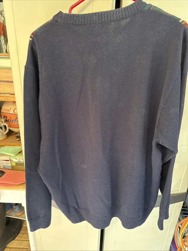 Montechiaro Crewneck Sweater Wool Blend XL Black Red Green Yellow Made in Italy - Image 3 of 3