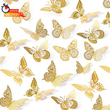 SAOROPEB 3D Butterfly Wall Decor - 48 Pcs, 4 Styles, 3 Sizes, Gold Butterfly Dec