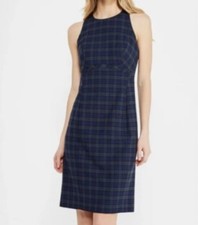 Banana Republic Sleeveless Plaid Midi Dress Women 0 Blue Green Sheath Career