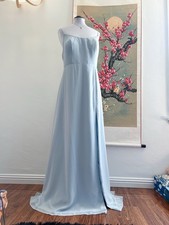 Plus Size Azazie Light Blue Chiffon Maxi Bridesmaid Prom Dress Side Slit A16