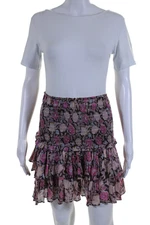 Isabel Marant Etoile Womens Floral Smocked High Waist Skirt Pink Size EUR 38