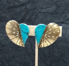 Native American Silver Cloud Sterling Silver 925 Turquoise Heart 1.6" Earrings 