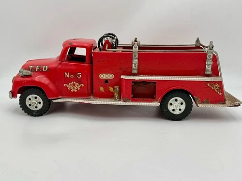Vintage Steel Tonka Red TFD No. 5 Fire Truck Great Patina w/ "Mound Minn." decal