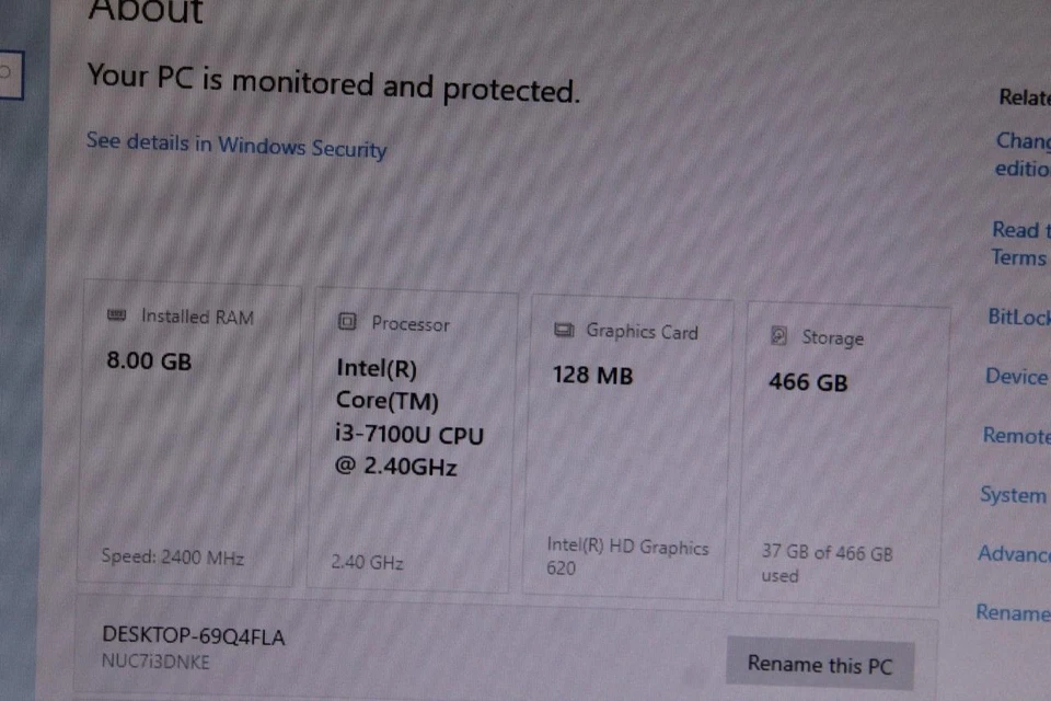 Intel NUC7i3DNK i3-7100u 2.40GHz 8GB RAM  500GB SSD WiFi Win 10 Pro & Ac Adapter - Image 3 of 4