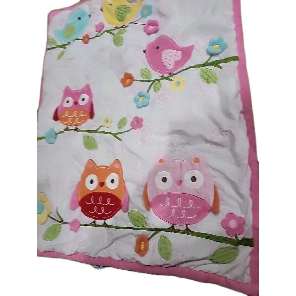 Manta Cuna Bebé Nojo Edredón Búhos Pájaros Animales Rosa Flores 36"X42" Reversible  Foto 2 de 4