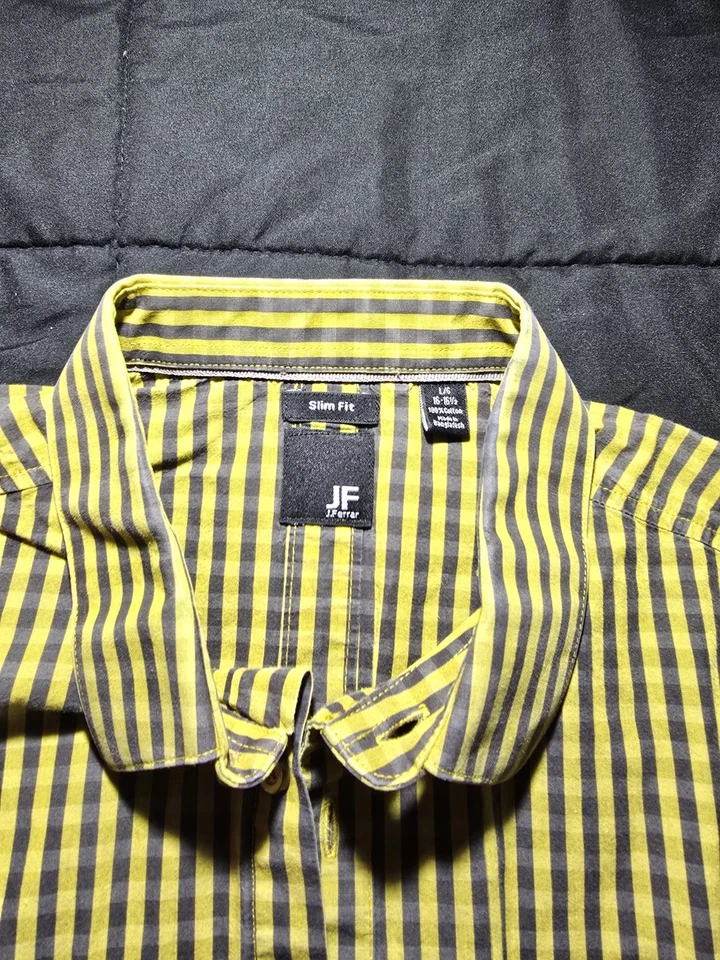 Camisa J. Ferrar Calce Ajustado Amarilla y Negra A Cuadros Abotonada L/G 16-16 1/2 Foto 2 de 4
