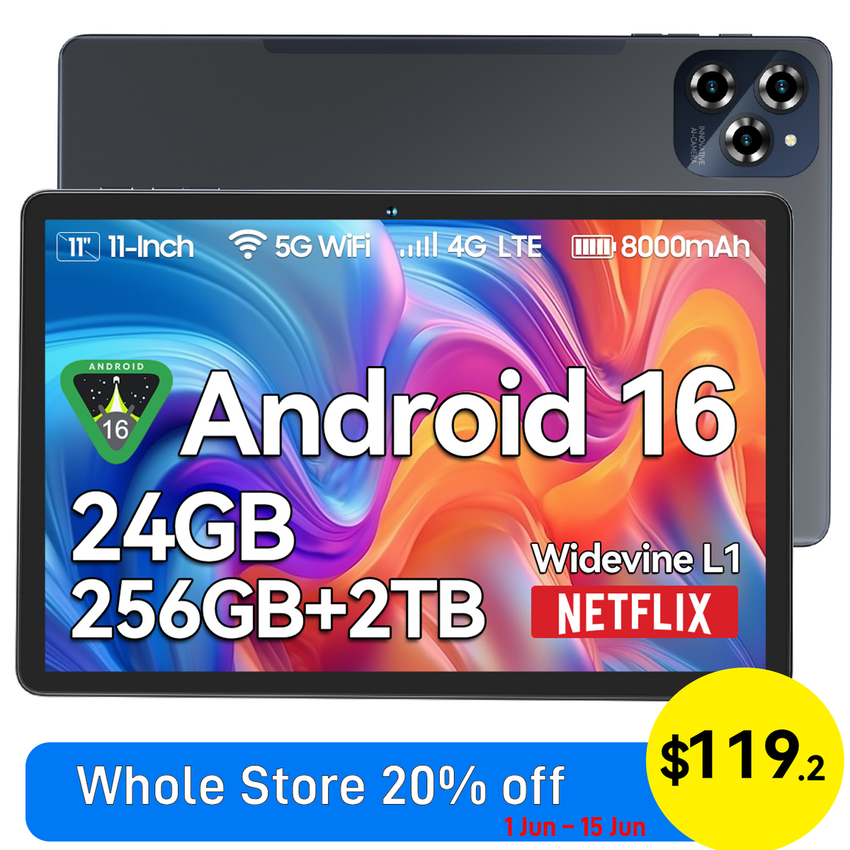 TABWEE W90 Android 16 Tablet 11