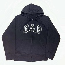 GAP Women's M Black Arch Spellout Full Zip Fleece Hoodie Sweatshirt Jacket Logo