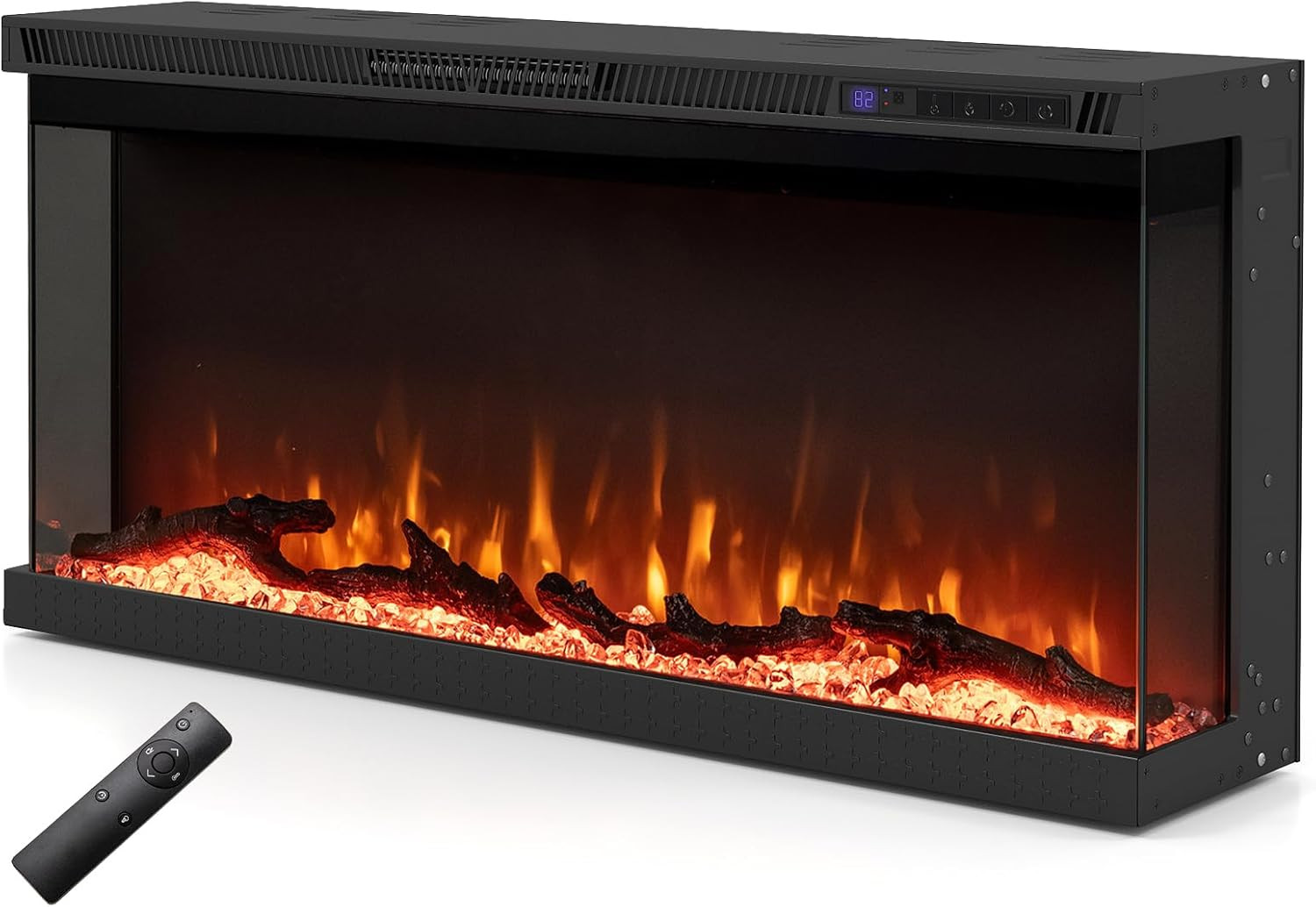 36&rdquo; Electric Fireplace with 12 Color Flames, Remote & Timer, 1500W Heater