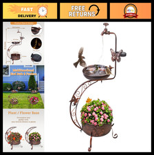 Solar Bird Bath with Flower Planter, Antique Copper Garden Decor, 36" Height, Ou
