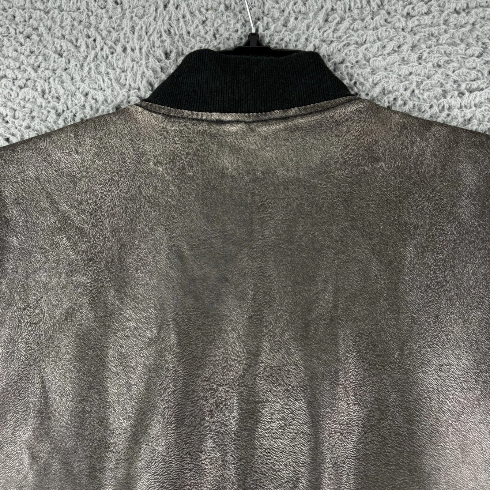 Abercrombie & Fitch Jacket Mens Small Relaxed Vegan Leather Bomber Grey Full Zip - product detail image 14