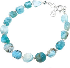 , Bracciale Originale Larimar Con Pietre Naturali, Realizzato a Mano, in Argento