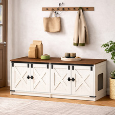 Cat Litter Box Enclosure 119cm Double Cabinet Hidden Furniture Wood Indoor